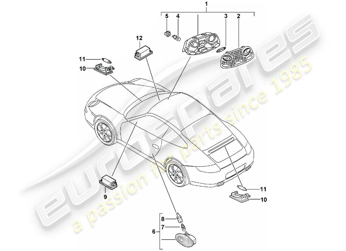 porsche 2005 (997-1) luz interior diagrama de piezas