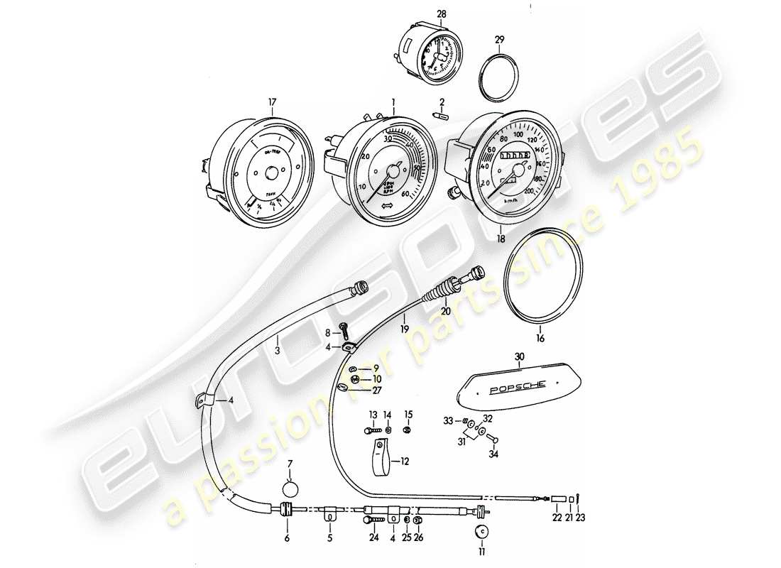 porsche 1963 (356b/356c) instrumentos - mecánicos diagrama de piezas