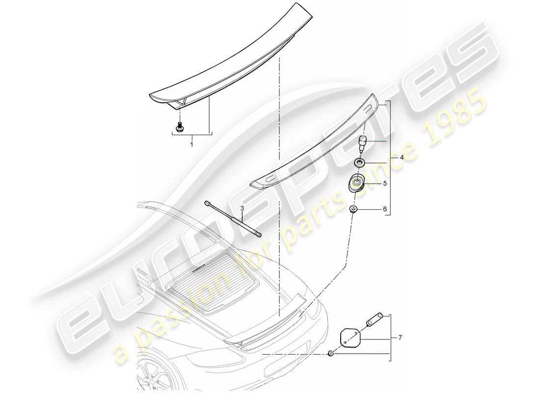 porsche 2012 (987 cayman) diagrama de piezas del spoiler trasero