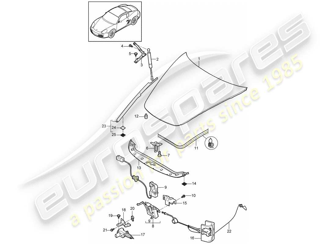 porsche 2011 (987 cayman) diagrama de piezas de la cubierta