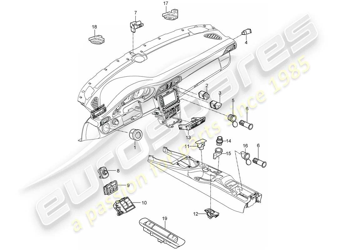 porsche 2013 (997-2 turbo / gt2 rs) switch diagrama de piezas