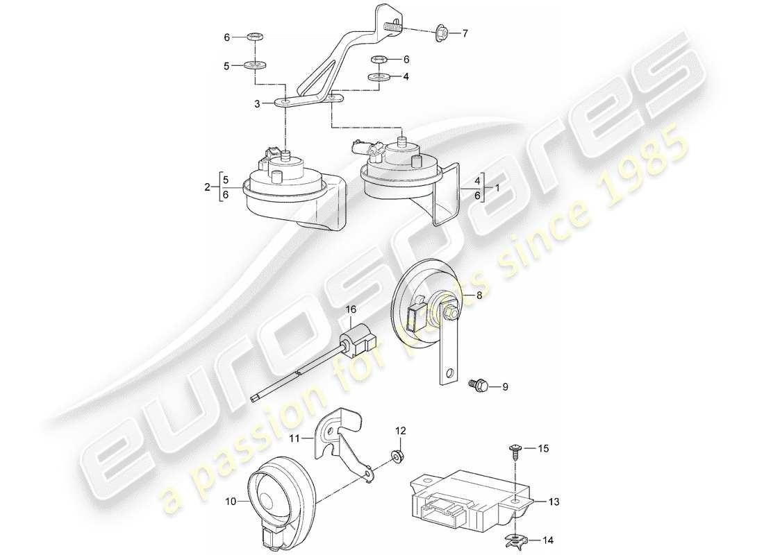 porsche 2007 (987 boxster) cuerno de fanfarria diagrama de piezas