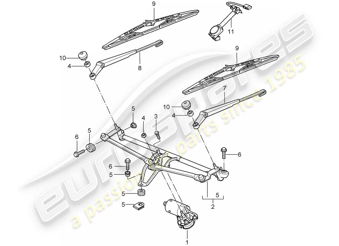 porsche 2007 (997-1 turbo / gt2) sistema limpiaparabrisas compl. diagrama de piezas