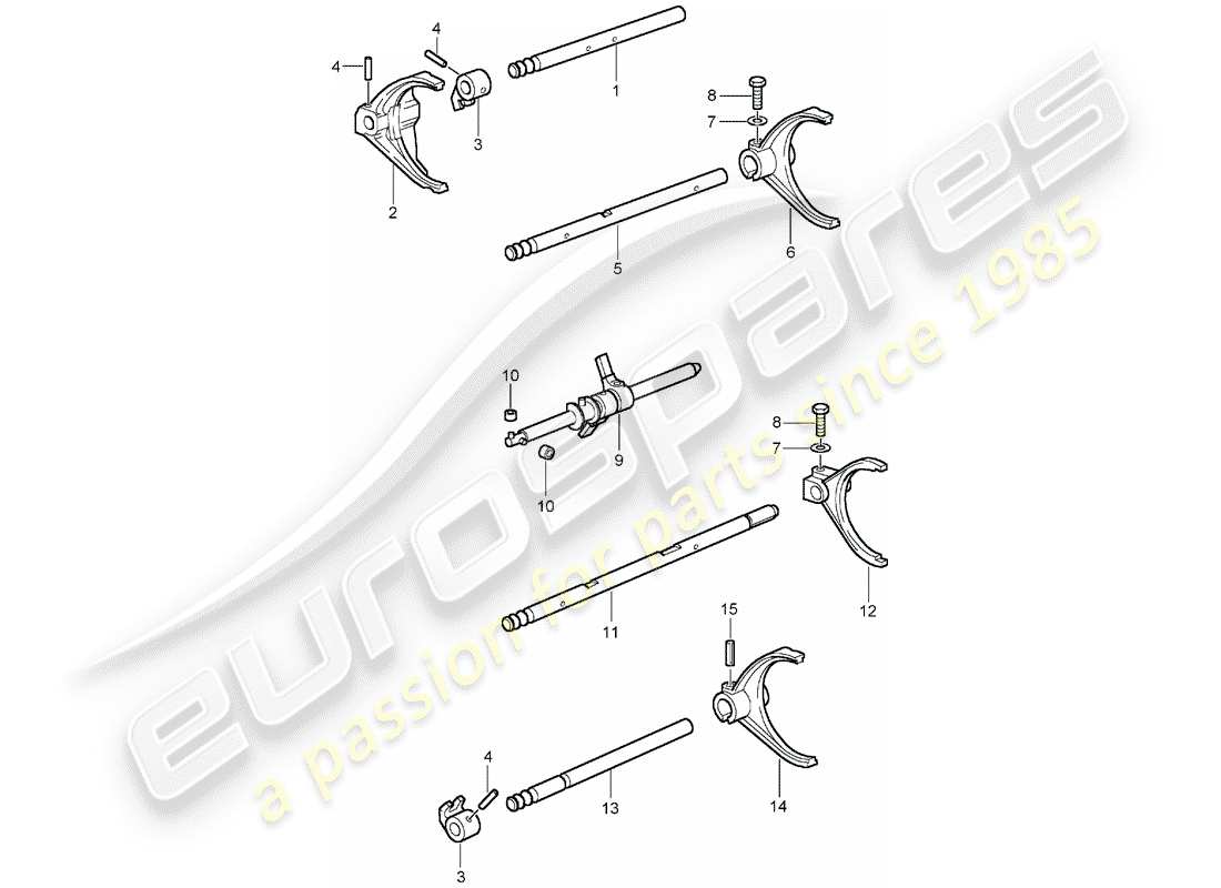 porsche 2002 (996 gt3) eje selector - horquilla selectora - varilla de cambio diagrama de piezas