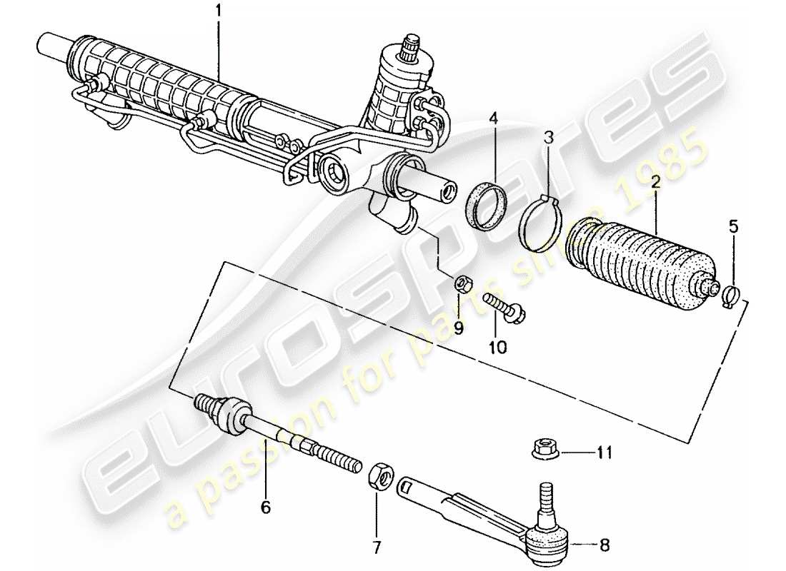porsche 2002 (996 gt3) dirección asistida - engranaje de dirección - partes de la dirección diagrama de piezas