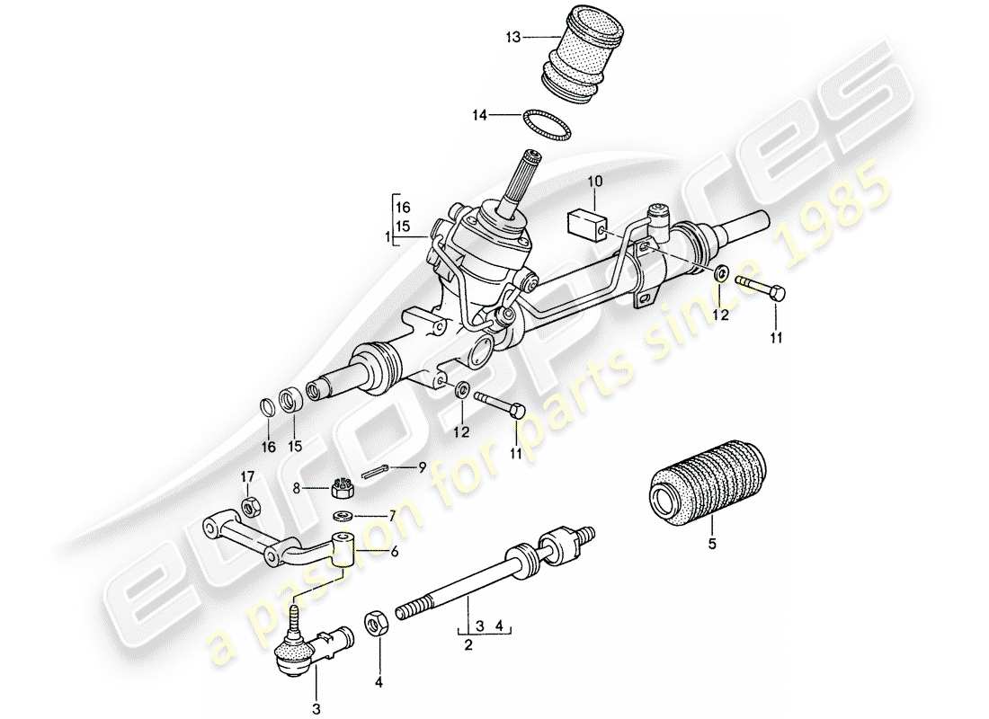 porsche 1988 (959) engranaje de dirección - varilla de dirección diagrama de piezas