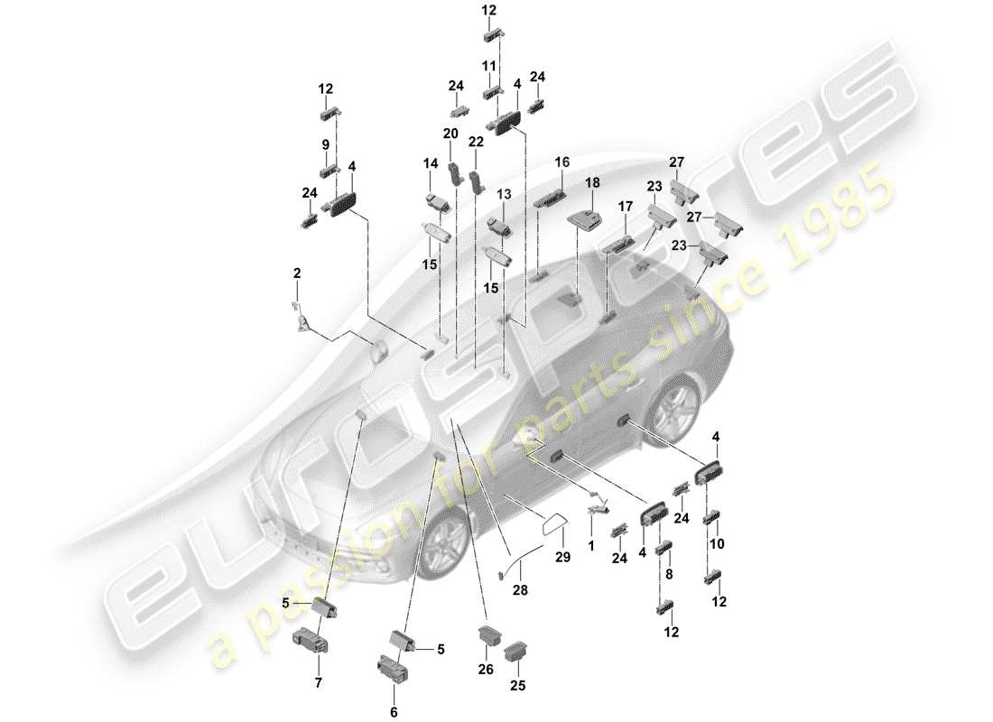porsche 2018 (panamera 971-1) luz interior diagrama de piezas