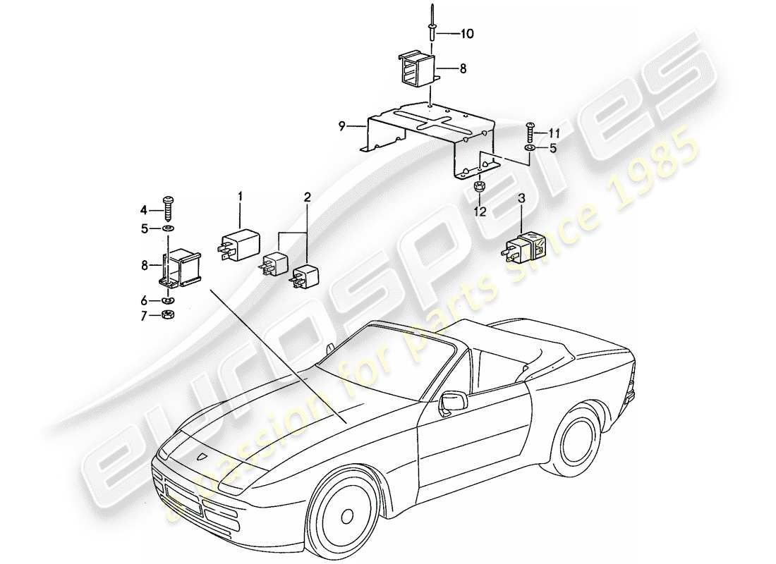 porsche 1990 (944) relé - para - control superior convertible diagrama de piezas