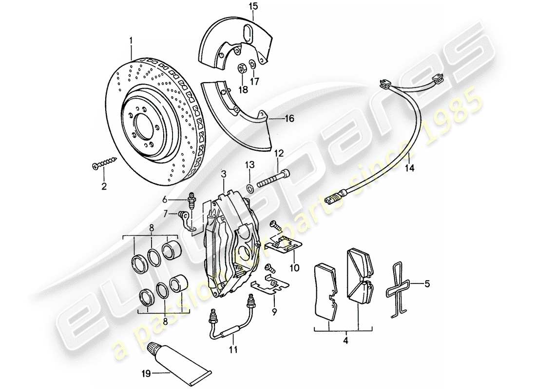 porsche 1988 (959) frenos de disco diagrama de piezas