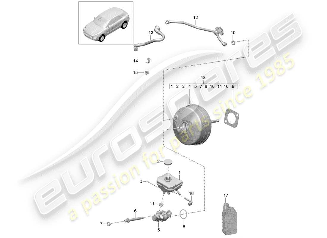 porsche 2015 (macan) cilindro maestro del freno diagrama de piezas