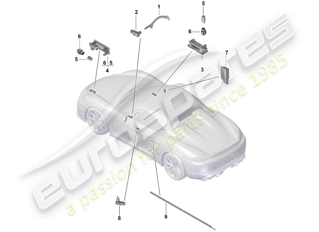 porsche 2019 (718 boxster spyder) diagrama de piezas de luz interior