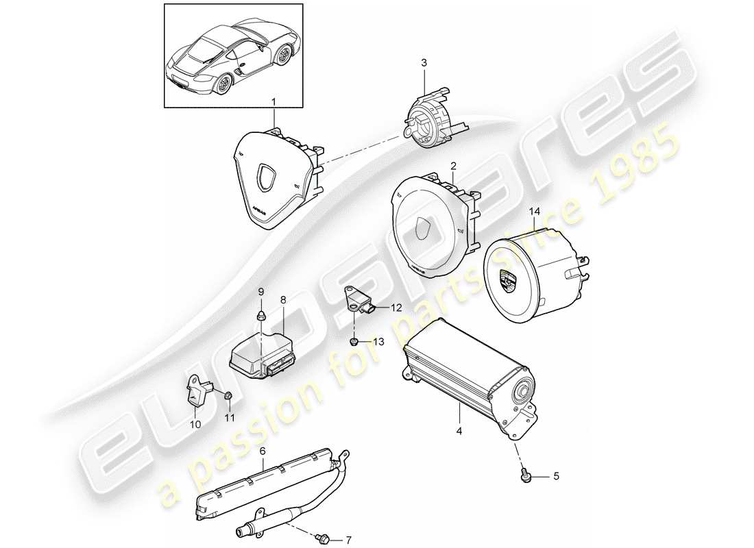 porsche 2012 (987 cayman) diagrama de piezas del airbag