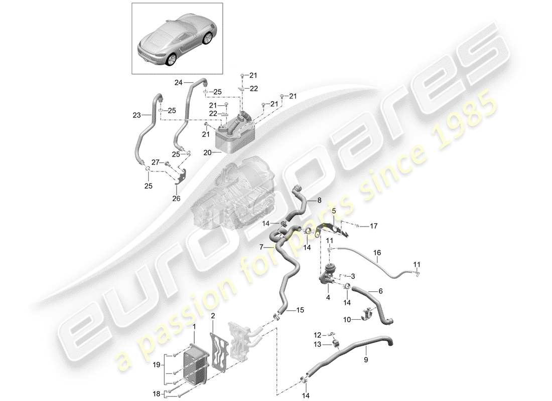 porsche 2017 (718 cayman) - pdk - diagrama de piezas