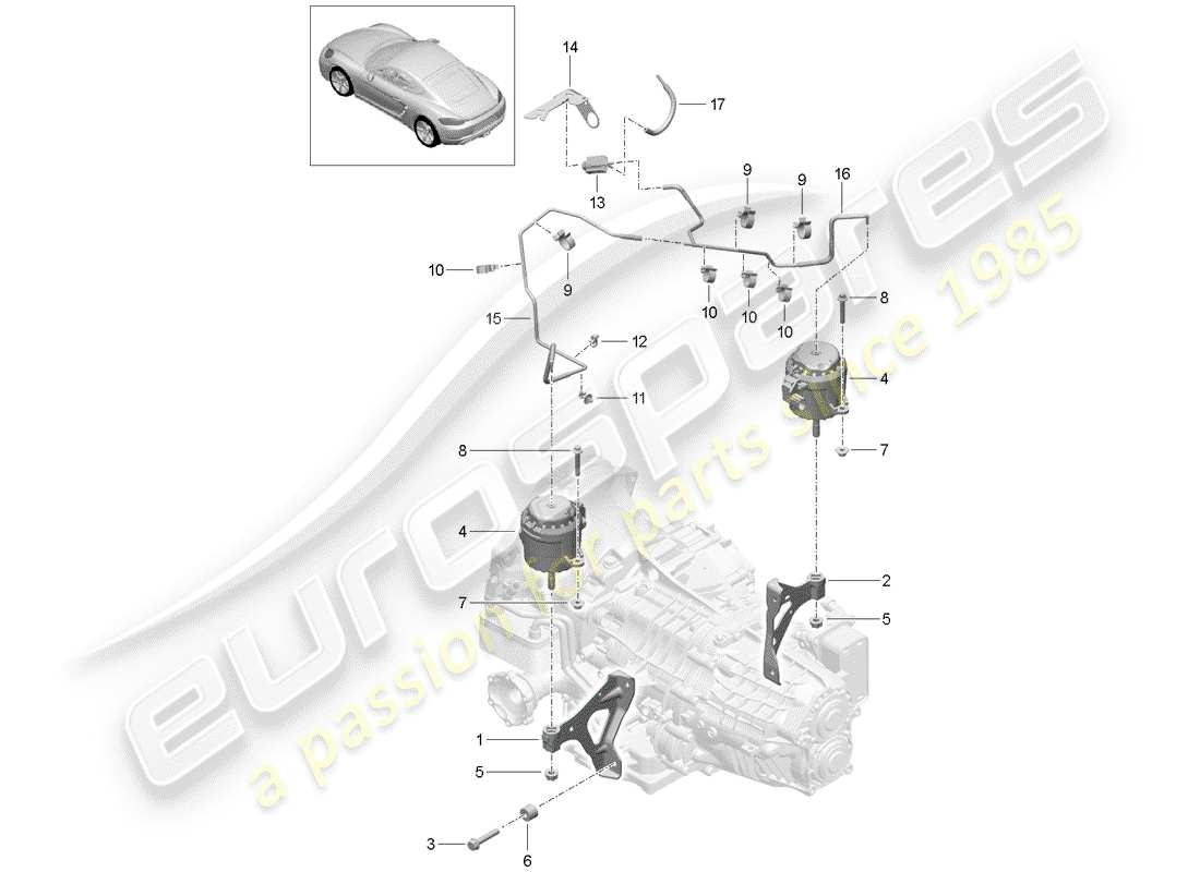 porsche 2017 (718 cayman) diagrama de piezas de montaje de la caja de cambios