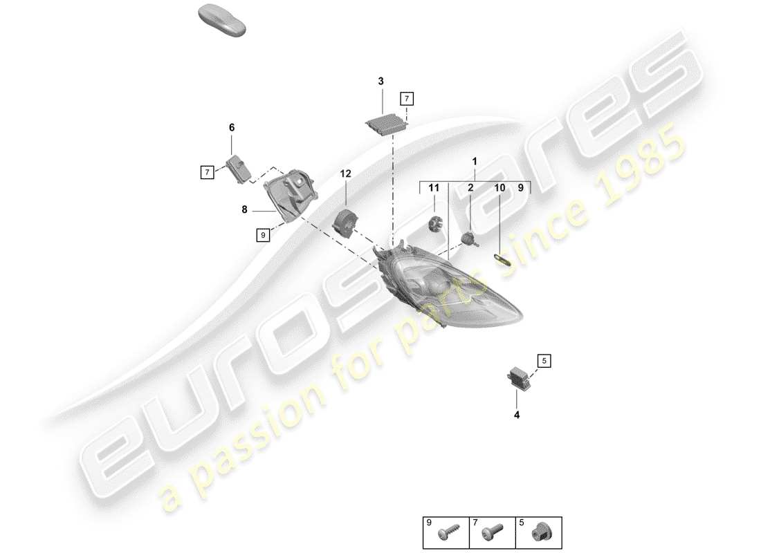 porsche 2019 (718 boxster spyder) diagrama de piezas del faro