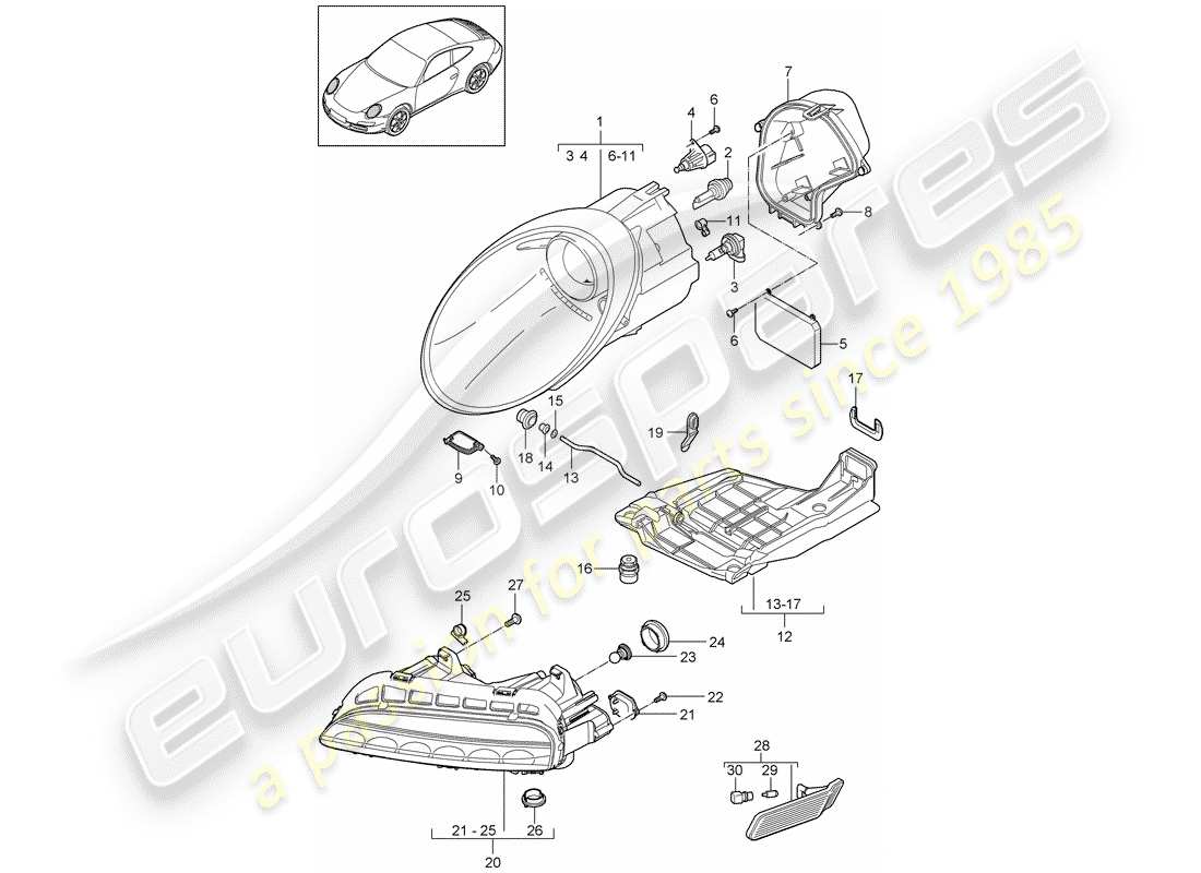 porsche 2011 (997-2) diagrama de piezas del faro