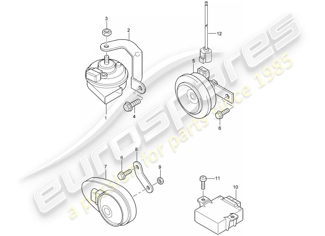 porsche 2006 (cayenne e1 9pa) cuerno de fanfarria diagrama de piezas