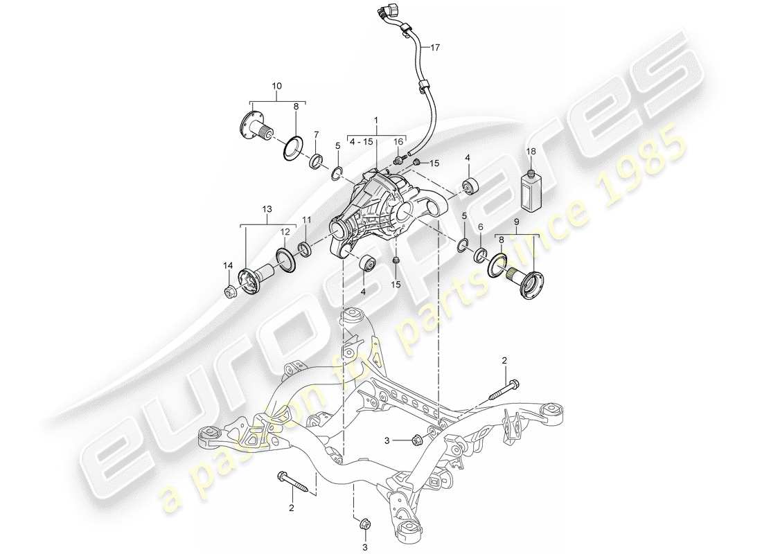 porsche 2010 (cayenne e1 9pa) diferencial del eje trasero diagrama de piezas