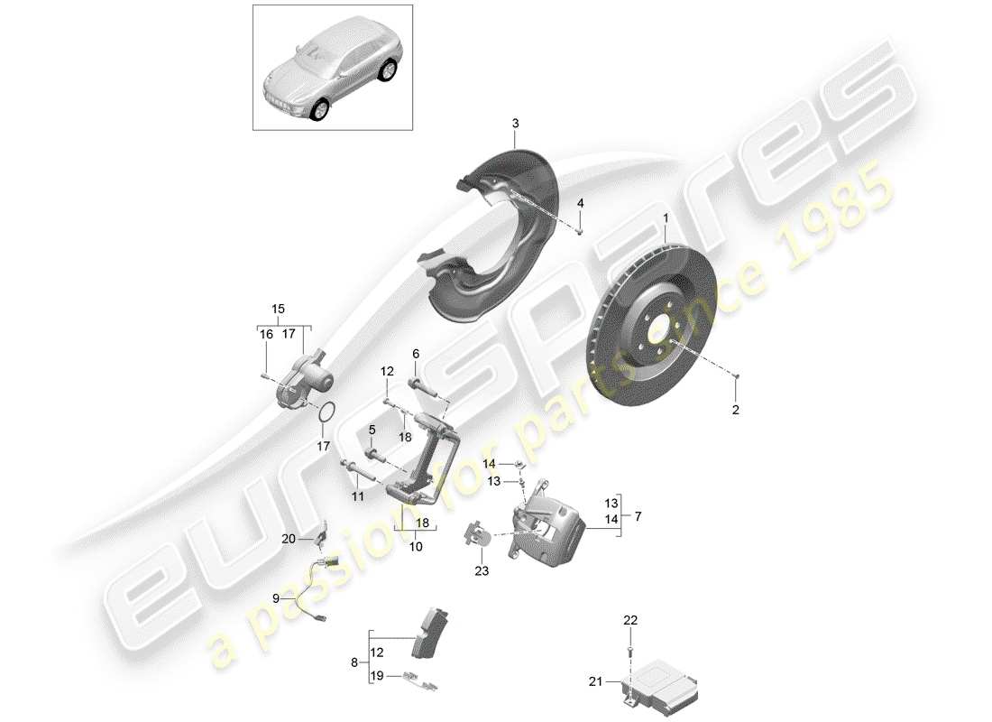 porsche 2017 (macan) frenos de disco diagrama de piezas