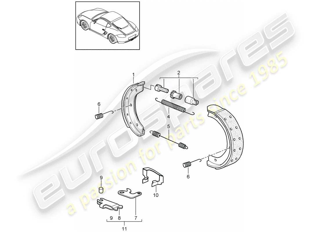 porsche 2012 (987 cayman) diagrama de piezas del freno de mano
