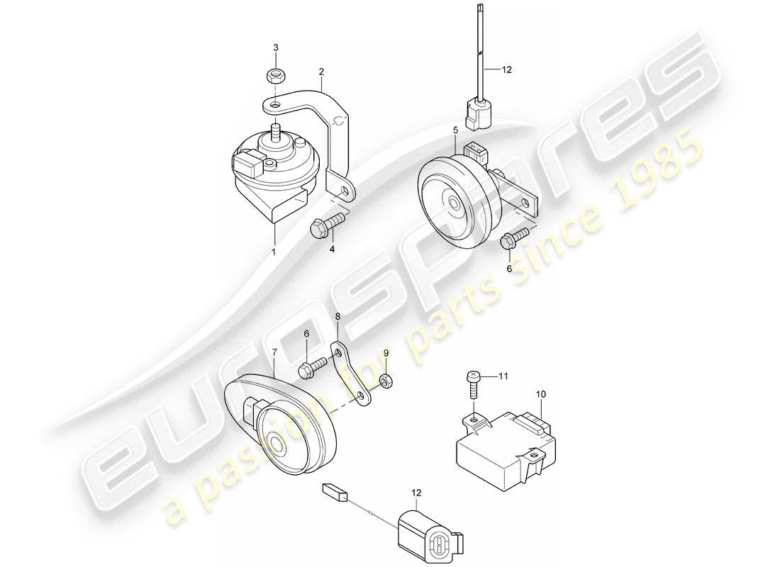 porsche 2008 (cayenne e1 9pa) cuerno de fanfarria diagrama de piezas