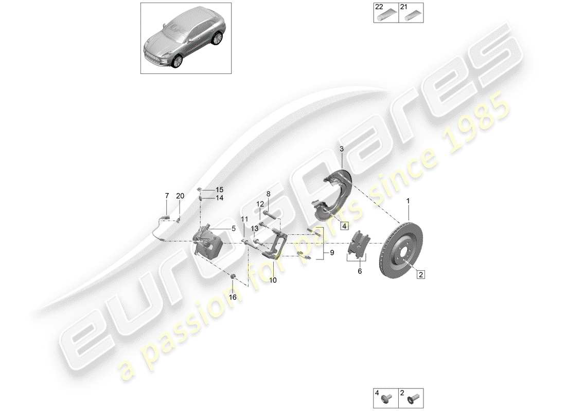 porsche 2019 (macan) frenos de disco diagrama de piezas