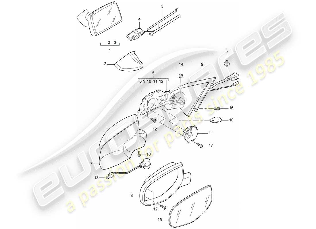 porsche 2007 (cayenne e1 9pa) espejo retrovisor interior diagrama de piezas