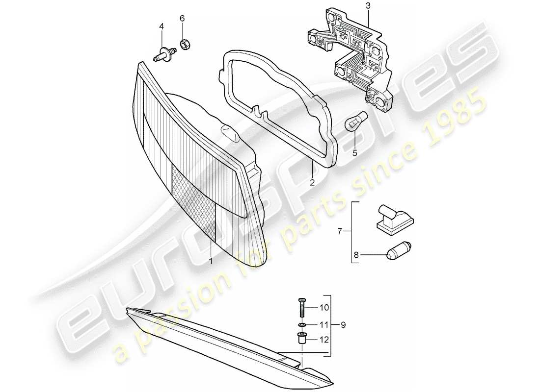 porsche 2007 (987 boxster) diagrama de piezas de la luz trasera