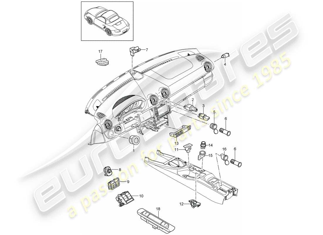 porsche 2009 (987 boxster) diagrama de piezas del interruptor