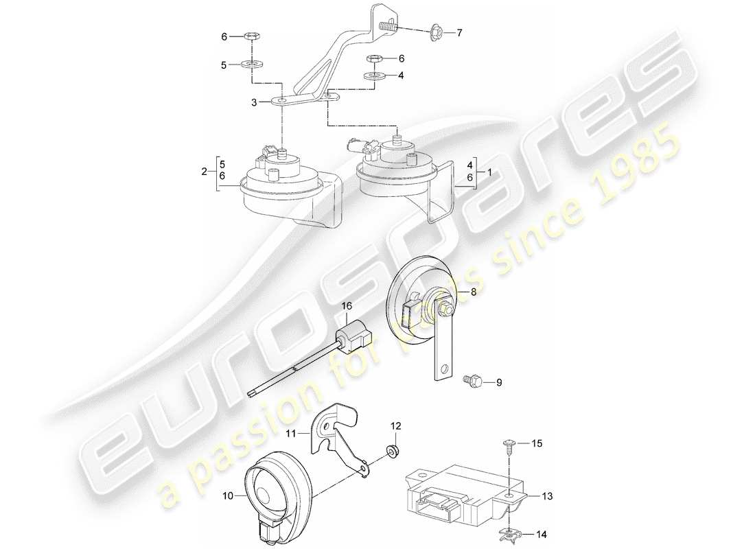 porsche 2009 (987 boxster) diagrama de piezas de la bocina de fanfaria