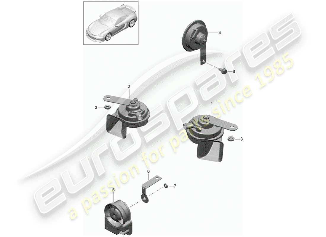 porsche 2016 (981 cayman gt4) cuerno de fanfarria diagrama de piezas