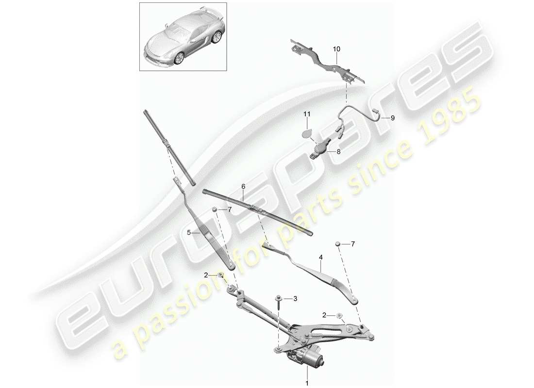porsche 2016 (981 cayman gt4) sistema limpiaparabrisas compl. diagrama de piezas
