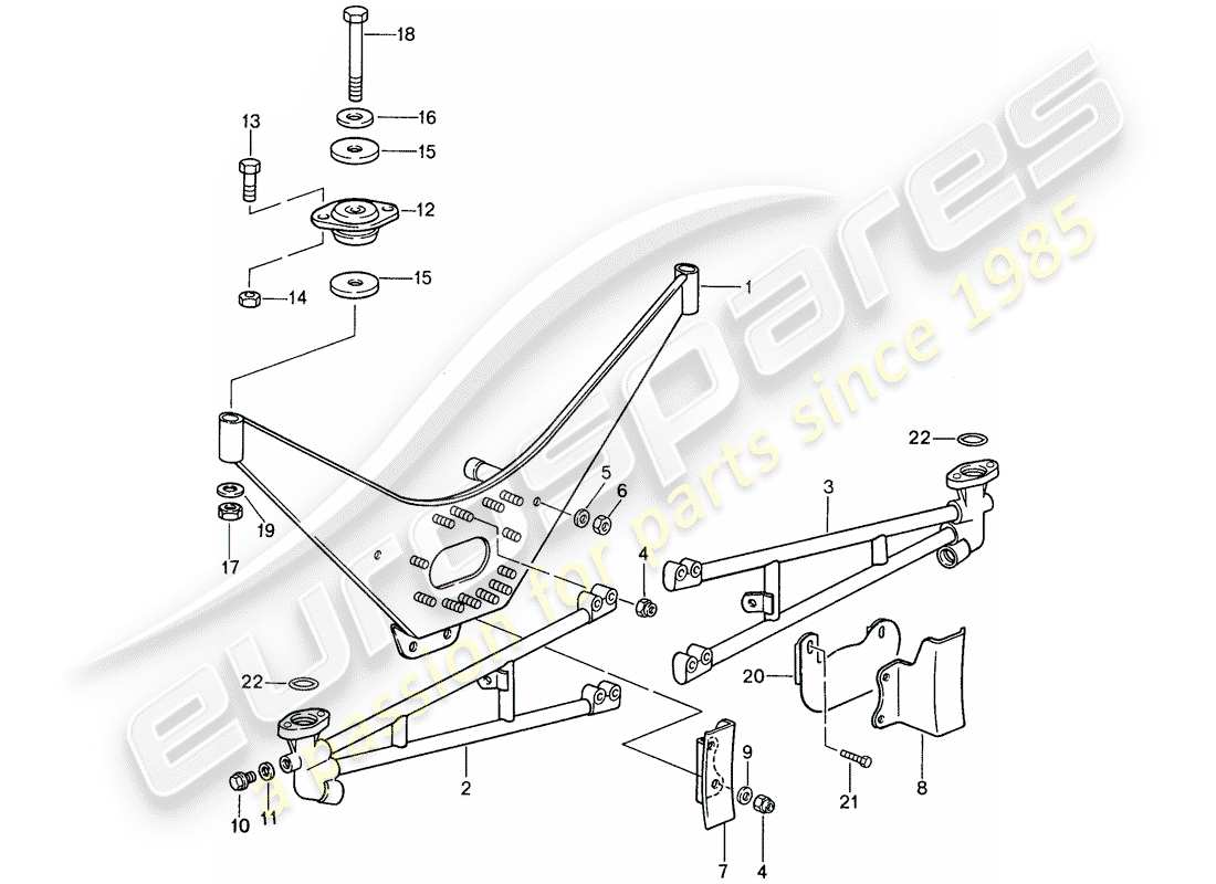 porsche 1988 (959) suspensión del motor - soporte - turbocompresor de gas de escape diagrama de piezas