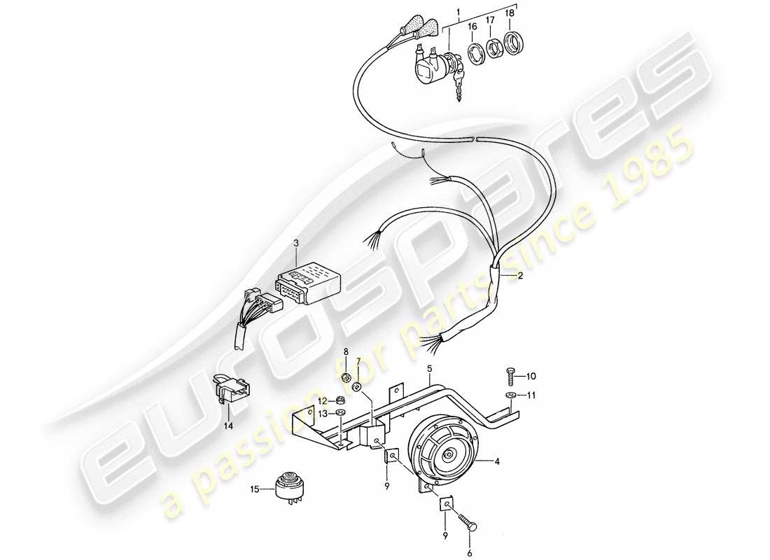 porsche 1988 (959) sistema de alarmas diagrama de piezas