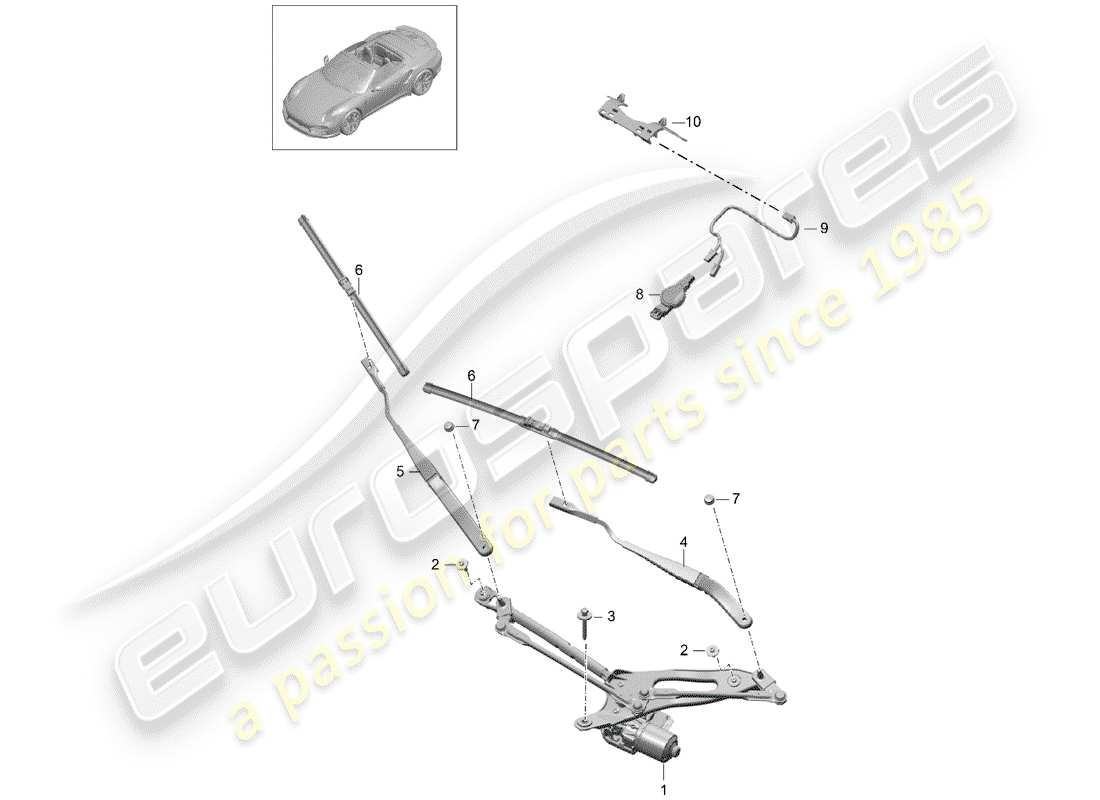 porsche 991 turbo (2019) sistema limpiaparabrisas compl. diagrama de piezas