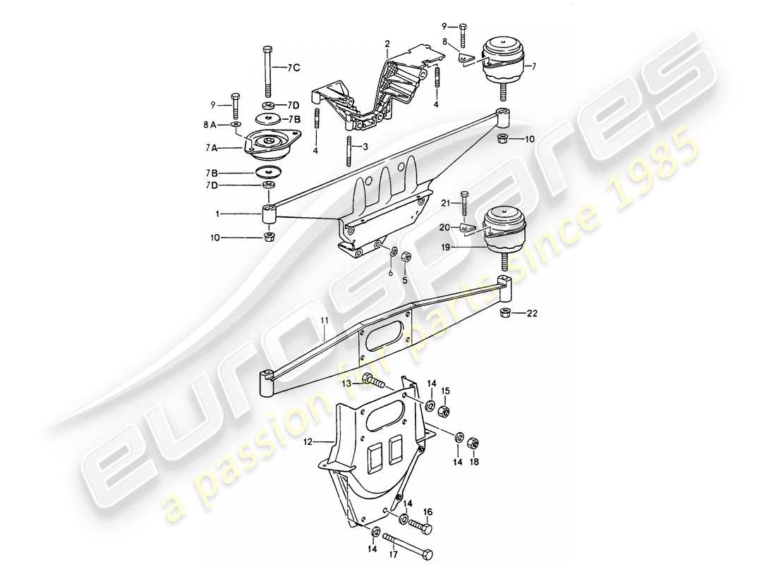 porsche 964 (1993) diagrama de piezas de suspensión del motor