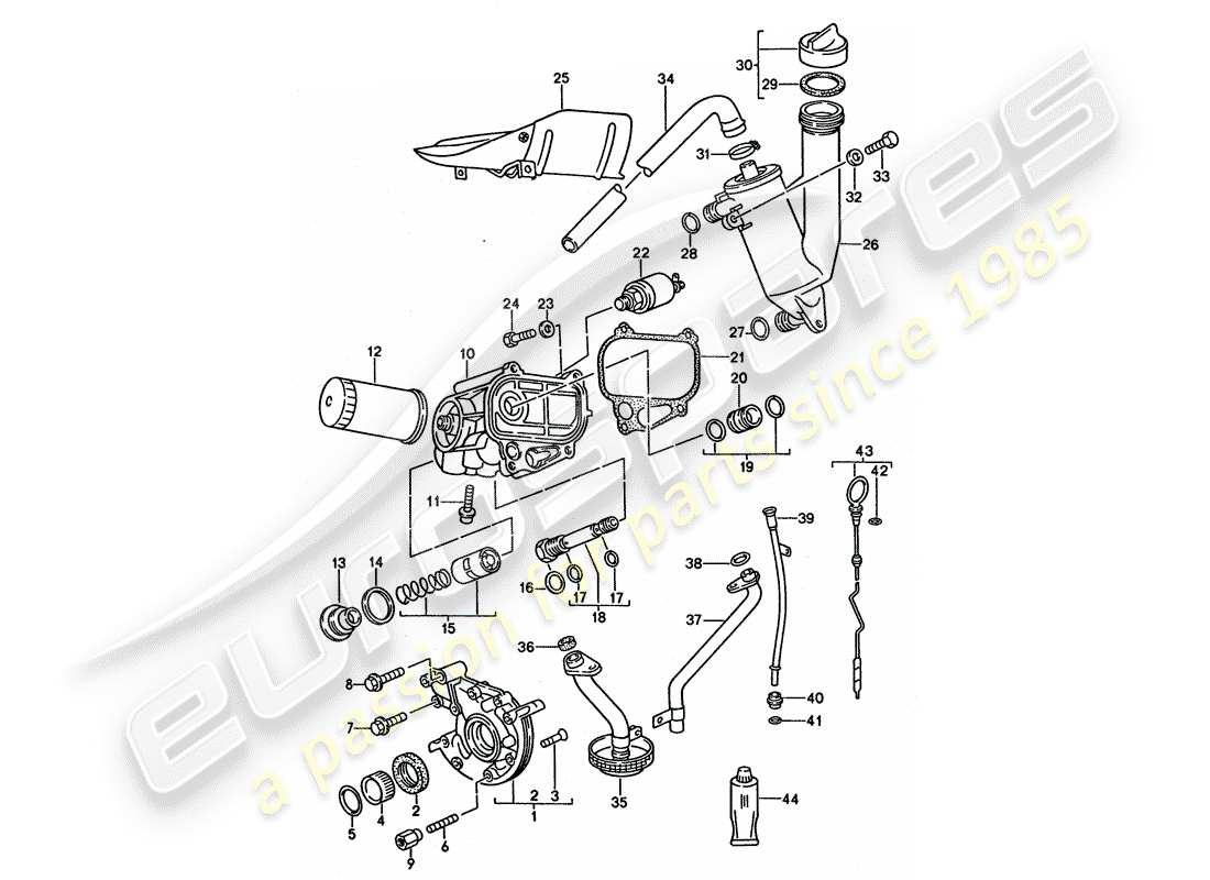 porsche 1995 (968) lubricación del motor diagrama de piezas