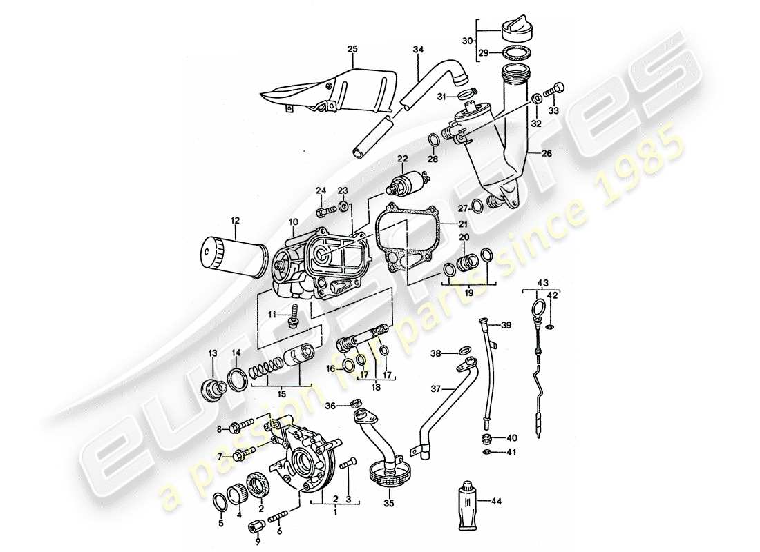 porsche 968 (1995) lubricación del motor diagrama de piezas
