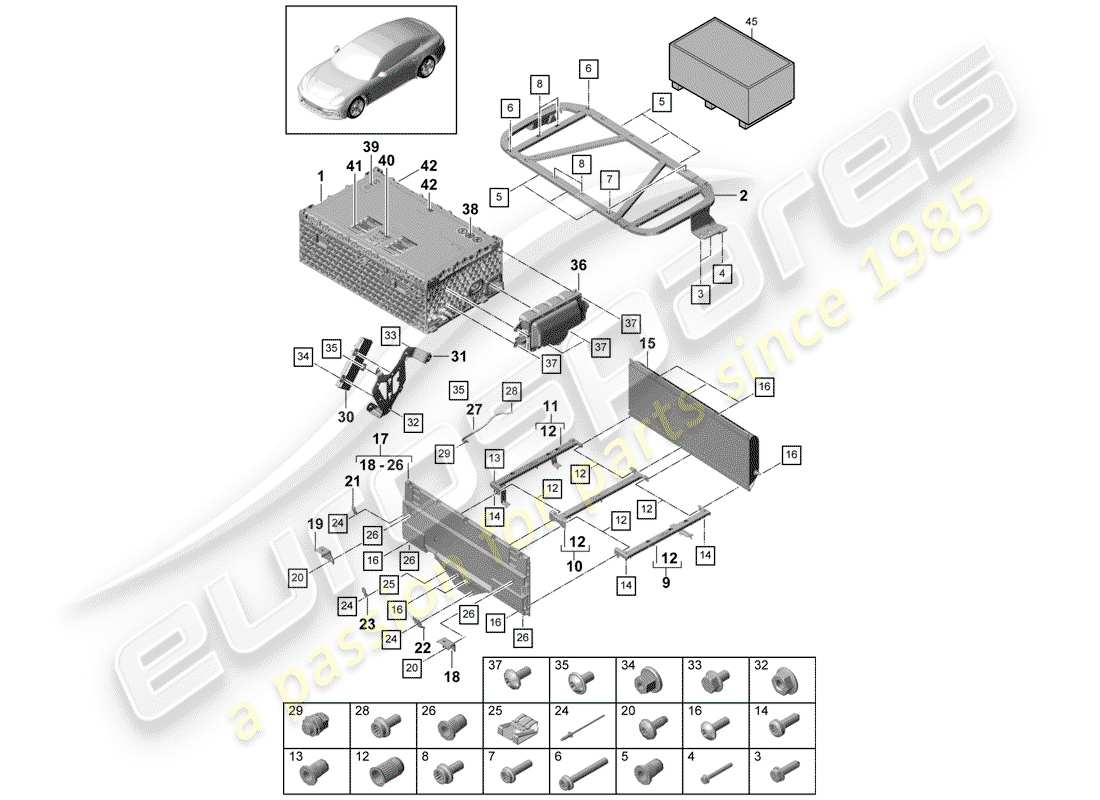 porsche 2020 (panamera 971-1) diagrama de piezas de la batería