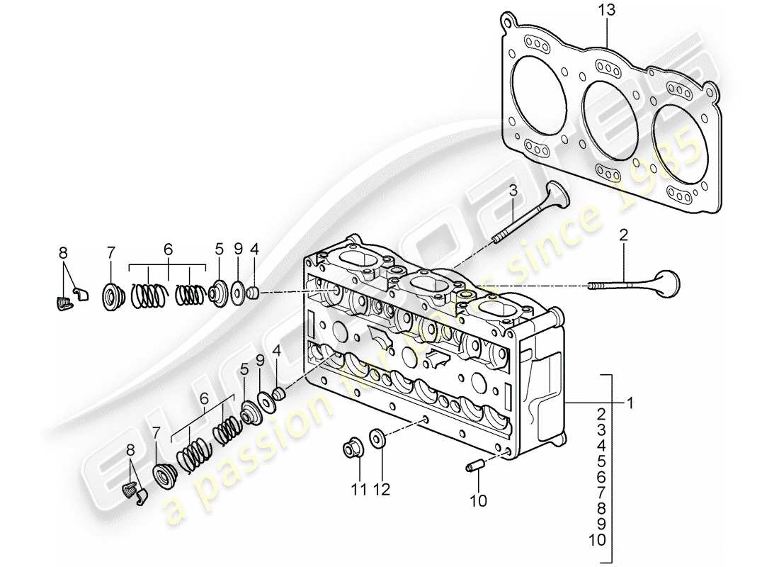 porsche 2008 (997-1 gt3) cabeza de cilindro diagrama de piezas