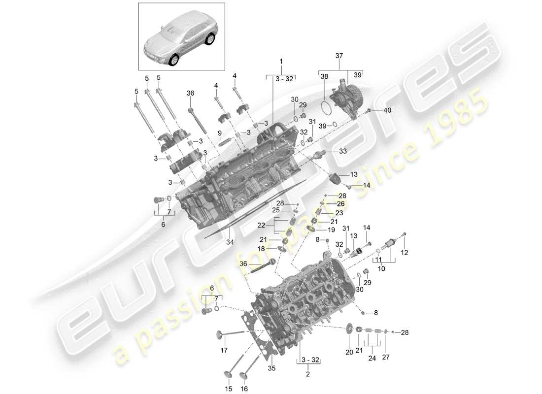 porsche 2015 (macan) cabeza de cilindro diagrama de piezas
