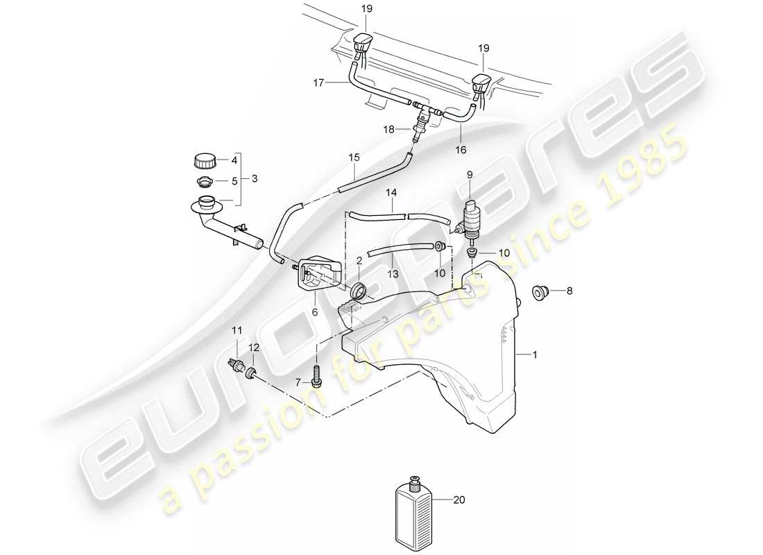 porsche 2009 (997-2 gt3) windshield washer unit diagrama de piezas