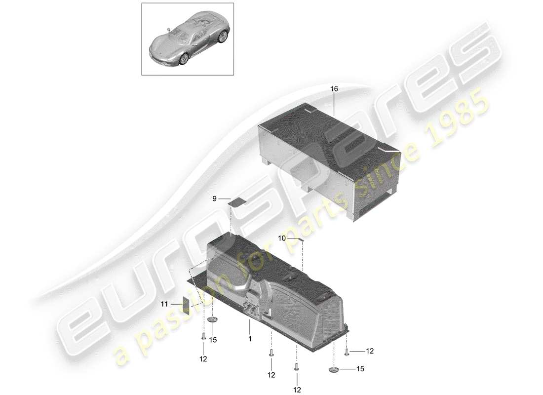 porsche 918 spyder (2015) diagrama de piezas de la batería