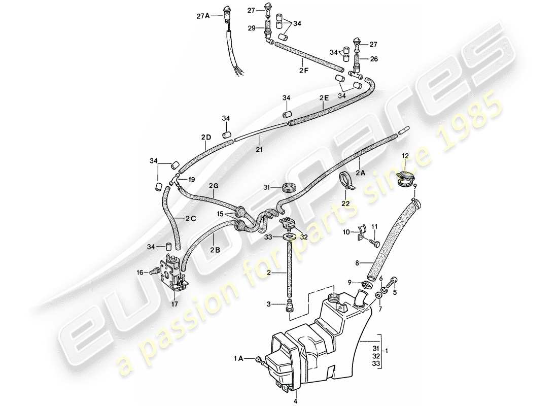 porsche 1984 (911) windshield washer unit diagrama de piezas