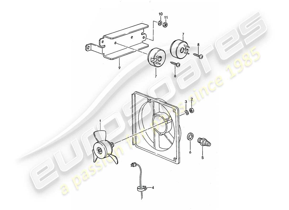 porsche 1993 (968) diagrama de piezas del ventilador eléctrico