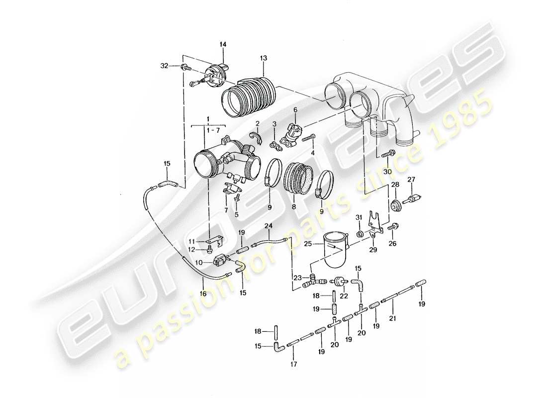 porsche 2003 (996 gt3) diagrama de piezas del cuerpo del acelerador