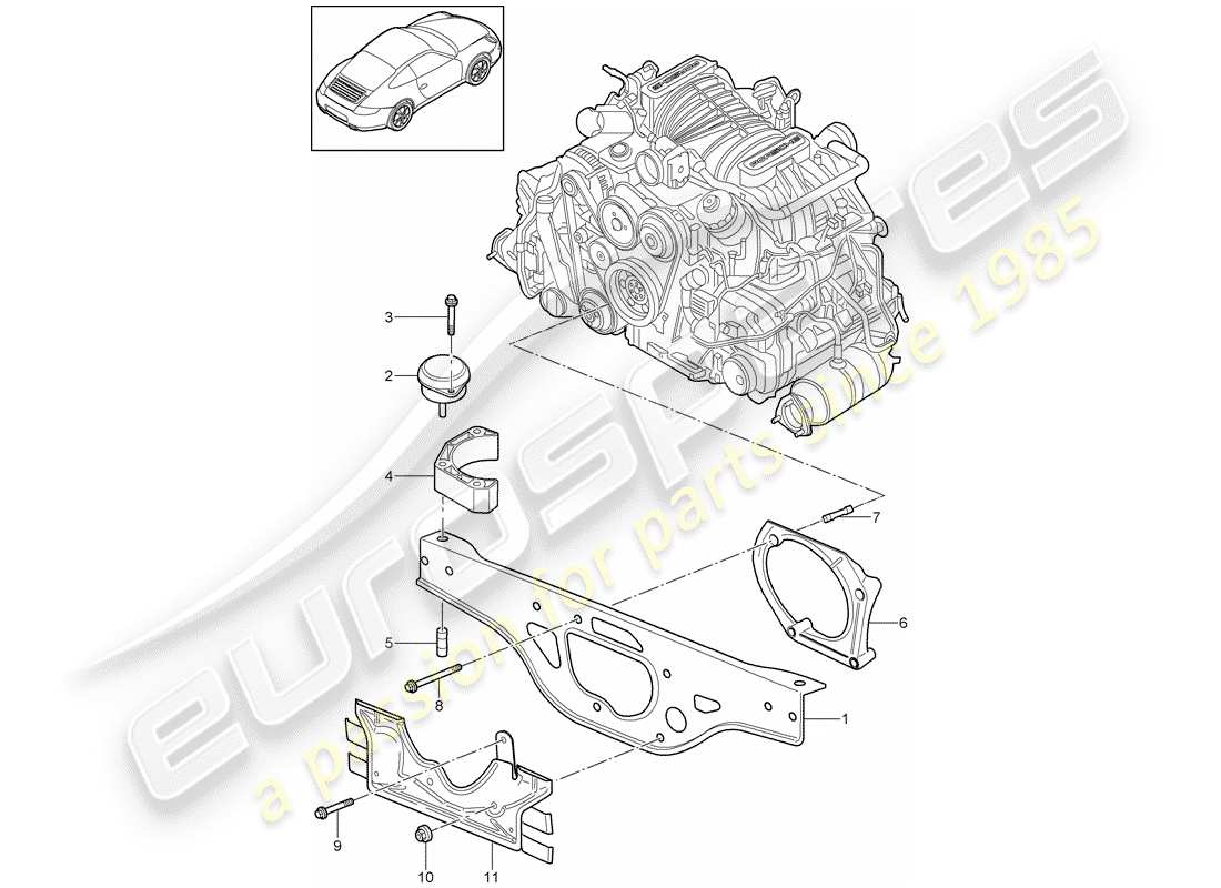 porsche 2011 (997-2) suspensión del motor diagrama de piezas