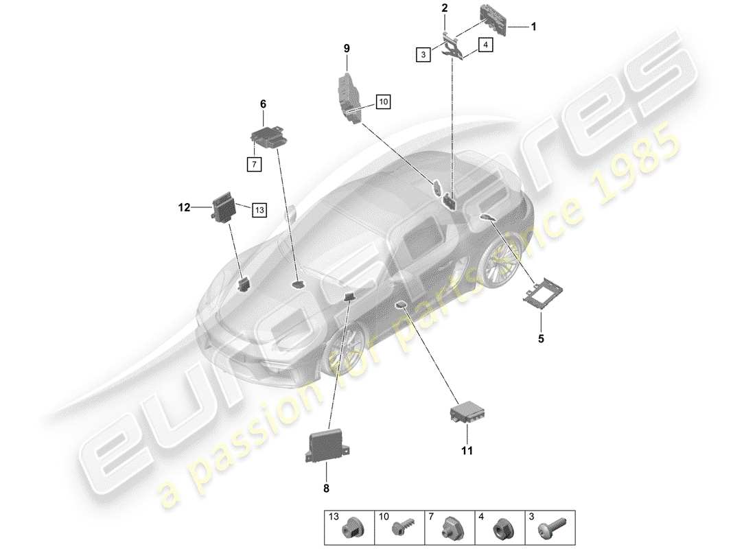 porsche 2019 (718 boxster spyder) unidades de control diagrama de piezas