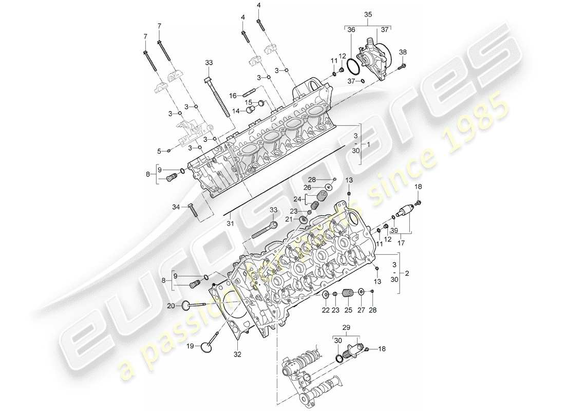 porsche 2010 (cayenne e1 9pa) diagrama de piezas de la culata del cilindro
