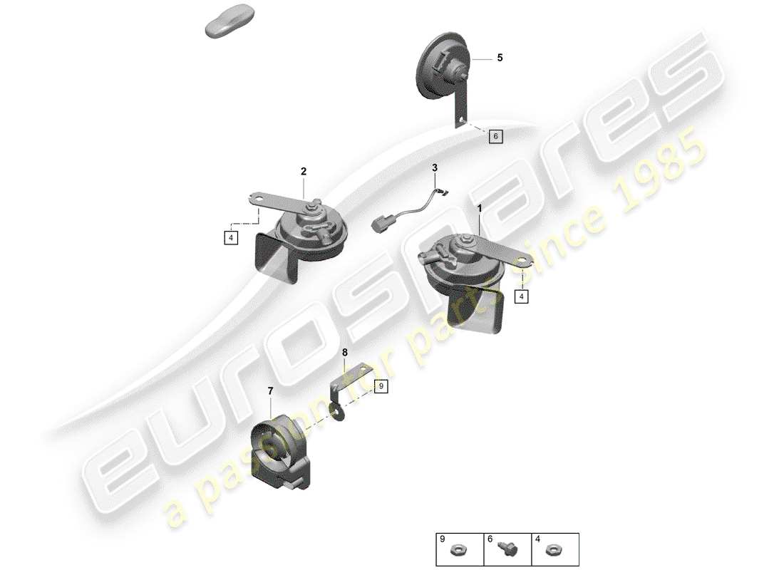 porsche 2020 (718 boxster spyder) cuerno de fanfarria diagrama de piezas